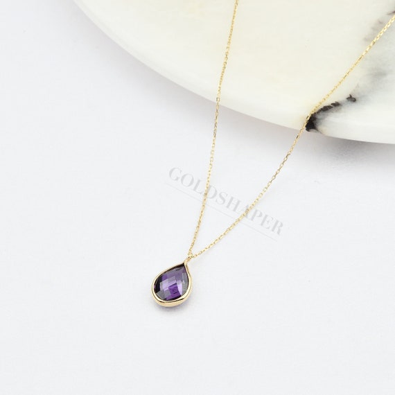 14K Gold Amethyst Necklace, 14K Gold Amethyst Necklace, Amethyst Stone Necklace, February Birthstone, Gemstone Necklace, Birthstone Necklace