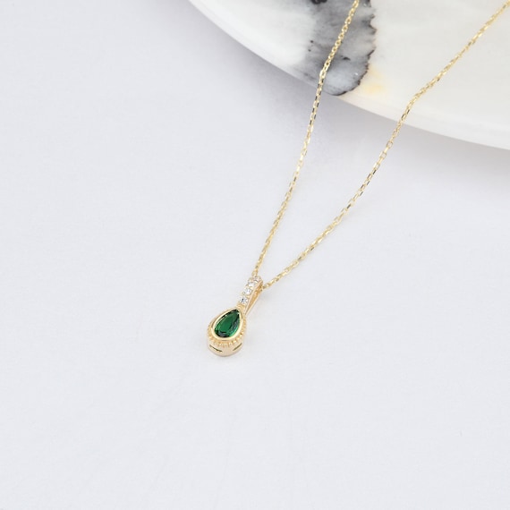 14K Gold Emerald Necklace, 14K Gold Emerald Necklace, Emerald Stone Necklace, May Birthstone, Gemstone Necklace, May Birthstone Necklace
