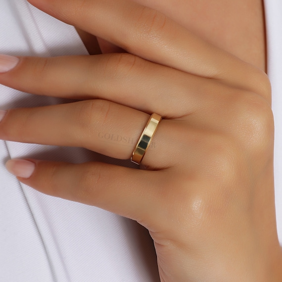 3MM Flat 14K-18K Gold Wedding Band, 3 MM Width, Diamond Cut Corners, Polished Ring, Free Engrave, Comfort Wedding Band, Gold Engagement Ring