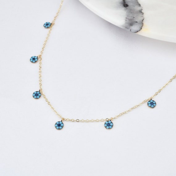 14K Gold Turquoise Necklace, Gold Turquoise Necklace, Turquoise Stone Necklace, December Birthstone, Gemstone Necklace, Gold Birthstone.