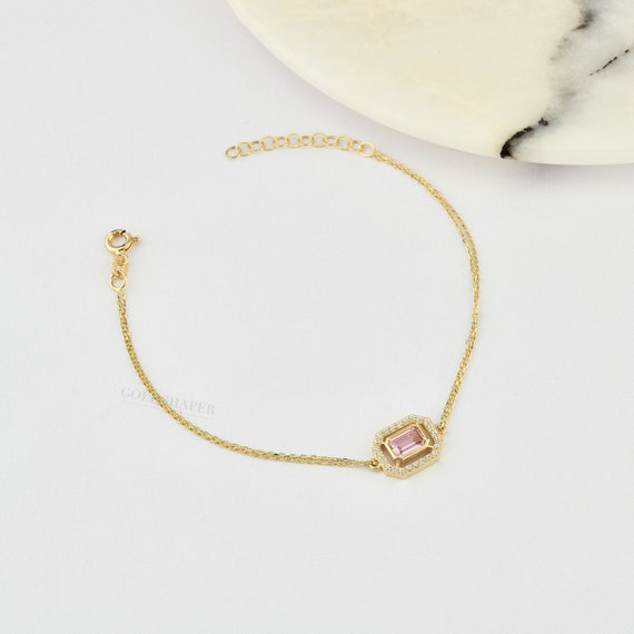 14K Gold Morganite Bracelet, Gold Morganite Bracelet, Morganite Bracelet, June Birthstone, Gemstone Bracelet, 14K Gold Bracelet.