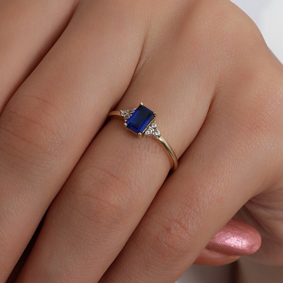 14K Gold Dark Sapphire Stone Ring, Sapphire Gold Ring, Sapphire Gemstone Ring, Gold Sapphire Ring, Gemstone Ring, September Birthstone Ring.