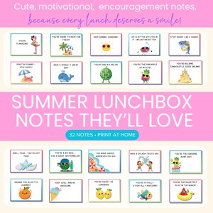 Summer Lunchbox Notes for Kids | Printable Encouraging & Positive Notes | Instant Download | Motivational Lunchbox Cards | Summer Camp