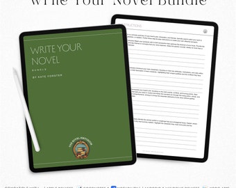 Ultimate Novel Writing Worksheets Bundle, Digital or Printable Workbook of 96 pages of writing lessons and support from a published author.