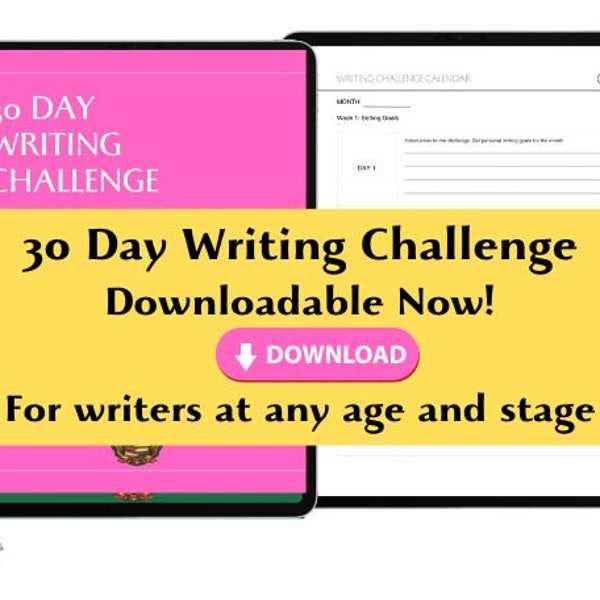 30 Day Writing Challenge for authors, writers, authors, students, teachers