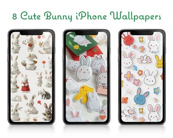 Kawaii Bunny iPhone Wallpapers, Aesthetic Cute iPhone Wallpapers, Modern Cell Phone Wallpaper, Digital Wallpaper