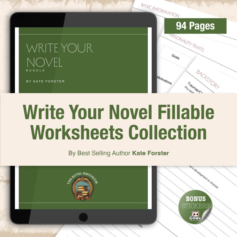 Ultimate Novel Writing Worksheets Bundle, Digital or Printable Workbook of 94 pages of writing lessons and support from a published author. image 1