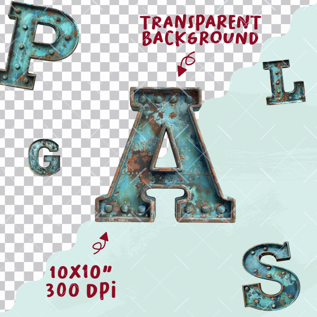 Small Riveted Letters Rustic Metal Alphabet Letters: Riveted Blue Texture (PNG Digital ...