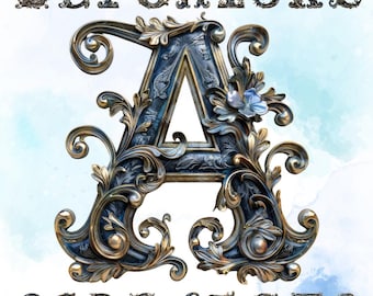 Conjunto de fontes vintage ornamentadas: alfabeto com pergaminhos elegantes (download digital)