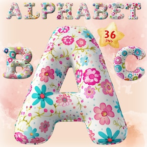 Almohada colorida con letras y números florales PNG, almohada de peluche difusa, letras 3D, colores pastel, alfabeto 3D con apariencia similar a una almohada