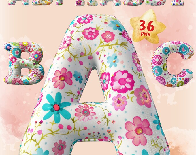 Vintage Floral Alphabet Letters PNG, Botanical Pastel Color Clipart ...