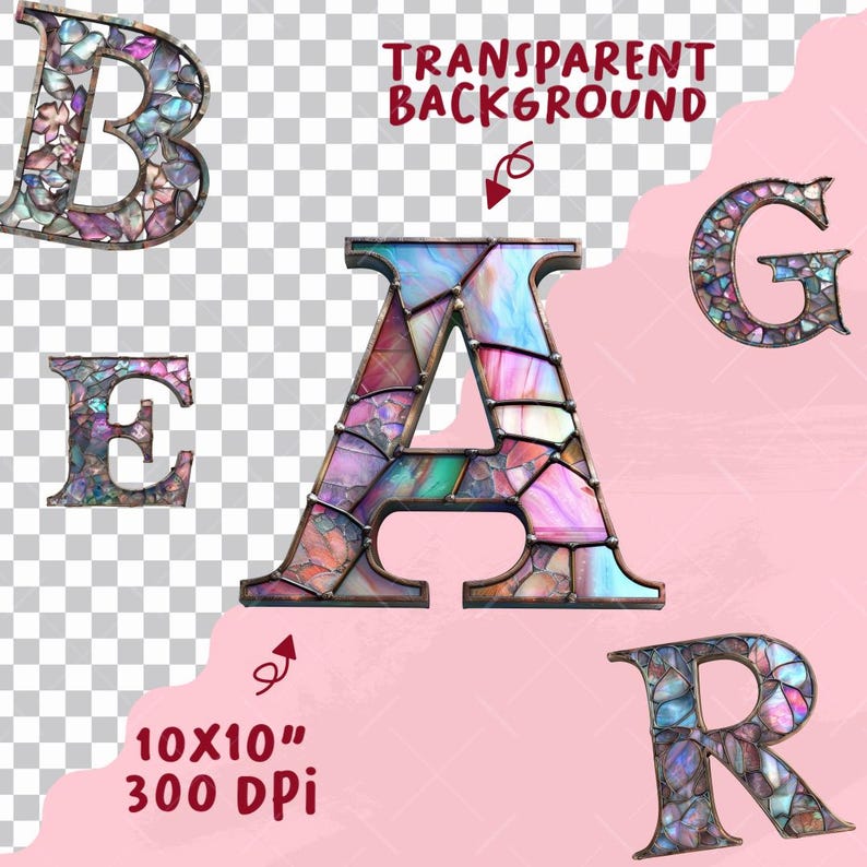 Pastel Stained Glass Alphabet Letters PNG: Mosaic Font (digital ...