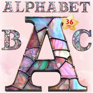 Letras do alfabeto de vitral em cor pastel PNG, alfabeto e números em mosaico colorido, faça você mesmo, letra 3D, arte tipográfica, fonte de sublimação PNG