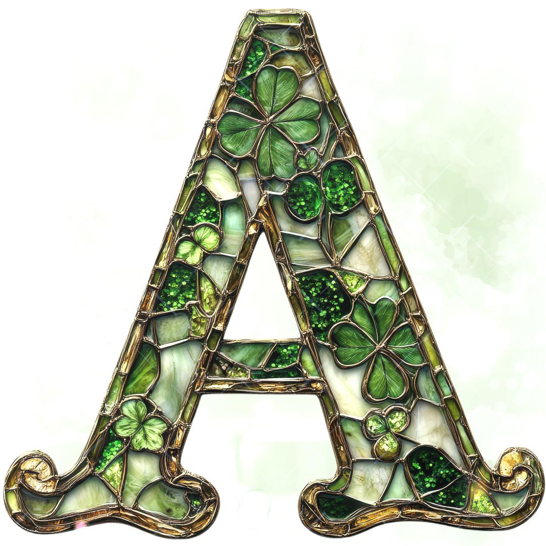 Shamrock Alphabet PNG: Green Stained Glass Celtic Font (digital ...