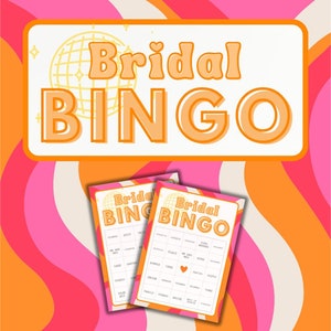 40 tarjetas de bingo imprimibles de discoteca nupcial, gallinas de despedida de soltera 60s 70s Groovy juego de bingo temático, despedida de soltera, última discoteca, PDF