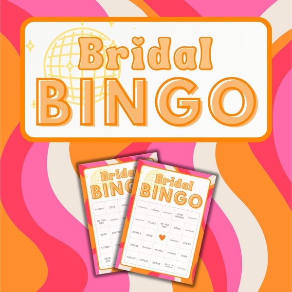 40 Bridal Disco Printable Bingo Cards, Bridal Shower Hens 60s 70s Groovy Themed Bingo Game, Bachelorette Party, Last Disco, PDF