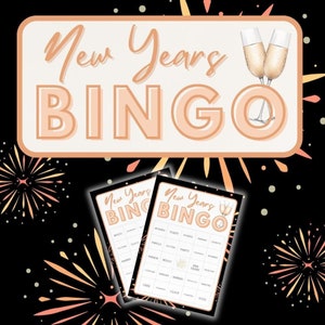 Jogo de bingo de véspera de ano novo, 20 cartelas de bingo de ano novo, jogo de véspera de ano novo, jogo de festa de NYE para adultos e crianças, atividade de ano novo