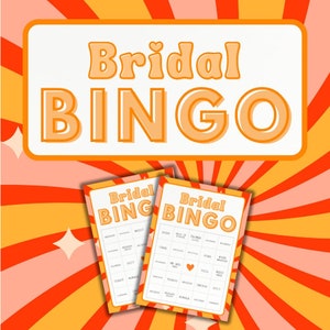 40 cartões de bingo imprimíveis Groovy Bridal Bingo, chá de panela Hens 60s 70s jogo de bingo temático, despedida de solteira, última discoteca, PDF instantâneo