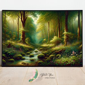 Enchanted Forest Stream - Mystical Woods Light, Magical Nature Scenery, High-Resolution Digital Art Print for Wall Decor, Instant Download