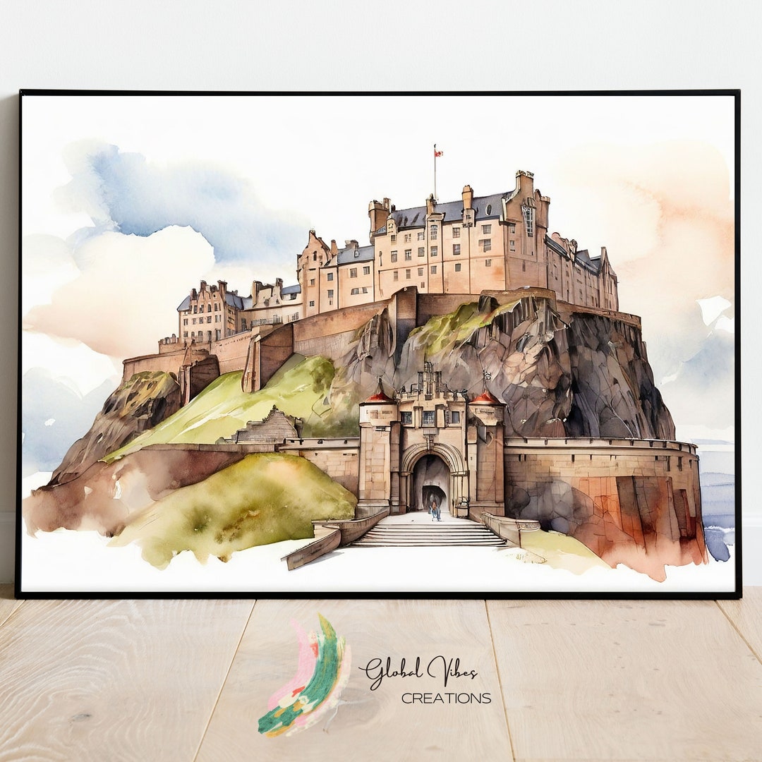 Watercolor Illustration Edinburgh Castle – Historic Fortress Artwork ...