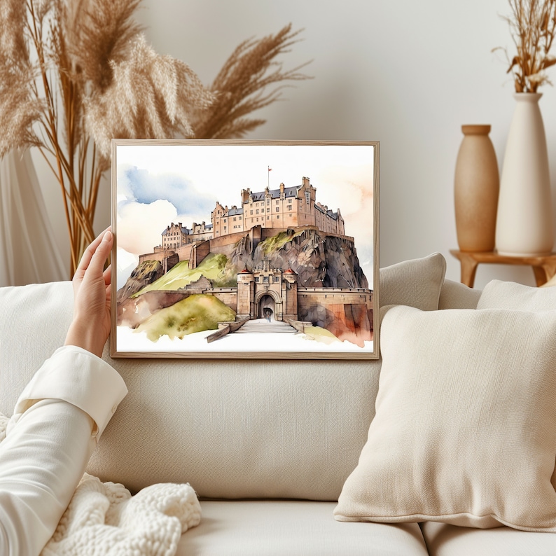 Watercolor Illustration Edinburgh Castle – Historic Fortress Artwork ...
