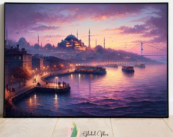 イスタンブールのスカイラインの美しい夜景のアヤソフィア