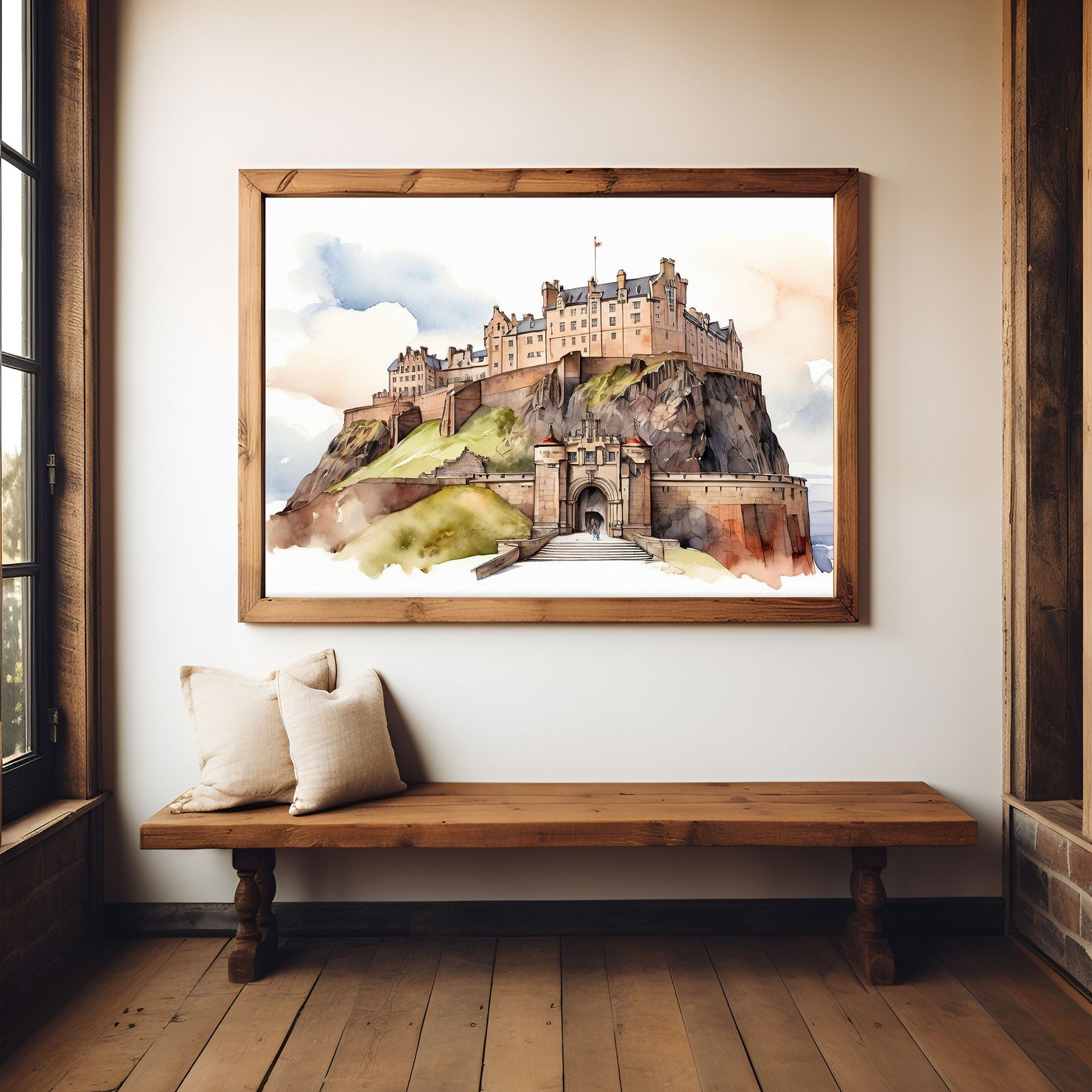 Watercolor Illustration Edinburgh Castle – Historic Fortress Artwork ...