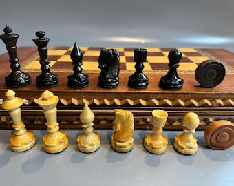 Germany handmade chess set 80s vintage in very good condition Backgammon vintage from wood Chess board set Checkers chess sets Chess gifts