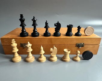 Germany wood chess set 70s vintage in very good condition Checkers vintage from wood Chess board set Checkers chess sets Chess gifts