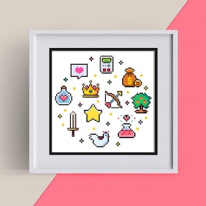Nerdy Gamer Cross Stitch Pattern, Link, Pixel Art, Video Game PDF Downloadable