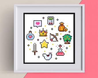 Nerdy Gamer Cross Stitch Pattern, Link, Pixel Art, Video Game PDF Downloadable