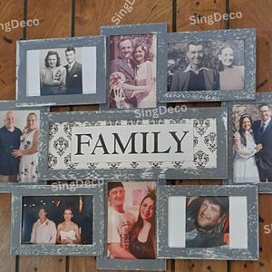 Rustic Wooden Collage Picture Frame: 9-Opening Family Photo Display