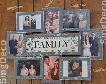 Rustic Wooden Collage Picture Frame: 9-Opening Family Photo Display