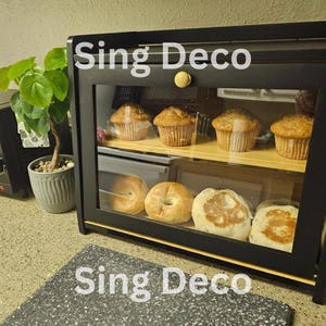 2-Tier Wooden Bread Box with Clear Window - Kitchen Storage