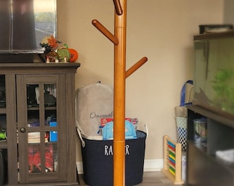 Rubberwood Standing Coat Rack: Modern Hallway Closet Organizer