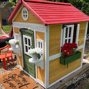 Wooden Outdoor Playhouse For Kids With Doors, Windows & Planter Pots | Indoor Play Tent | Kids Tent House | Gift For Kids