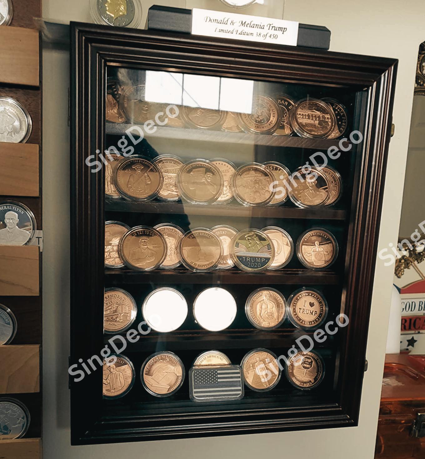 Wooden Military Challenge Coin Display Case: Collectible Coin Holder