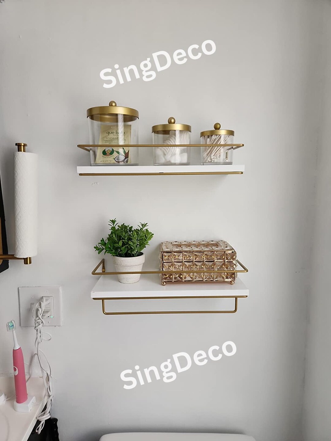 Set of 2 Wall Mounted Bathroom Shelves With Towel Rack Floating Shelves ...