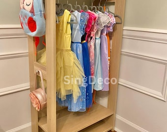 Kids Wooden Clothing Rack with Shelves: Dress Up Wardrobe Organizer