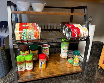 3 Tier Wood & Metal Kitchen Countertop Organizer | Kitchen Organizer | Coffee Bar Stand | Kitchen Corner Shelf | Kitchen Storage