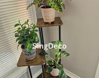 Rustic Wood & Metal Tiered Plant Stand: Indoor Vertical Garden