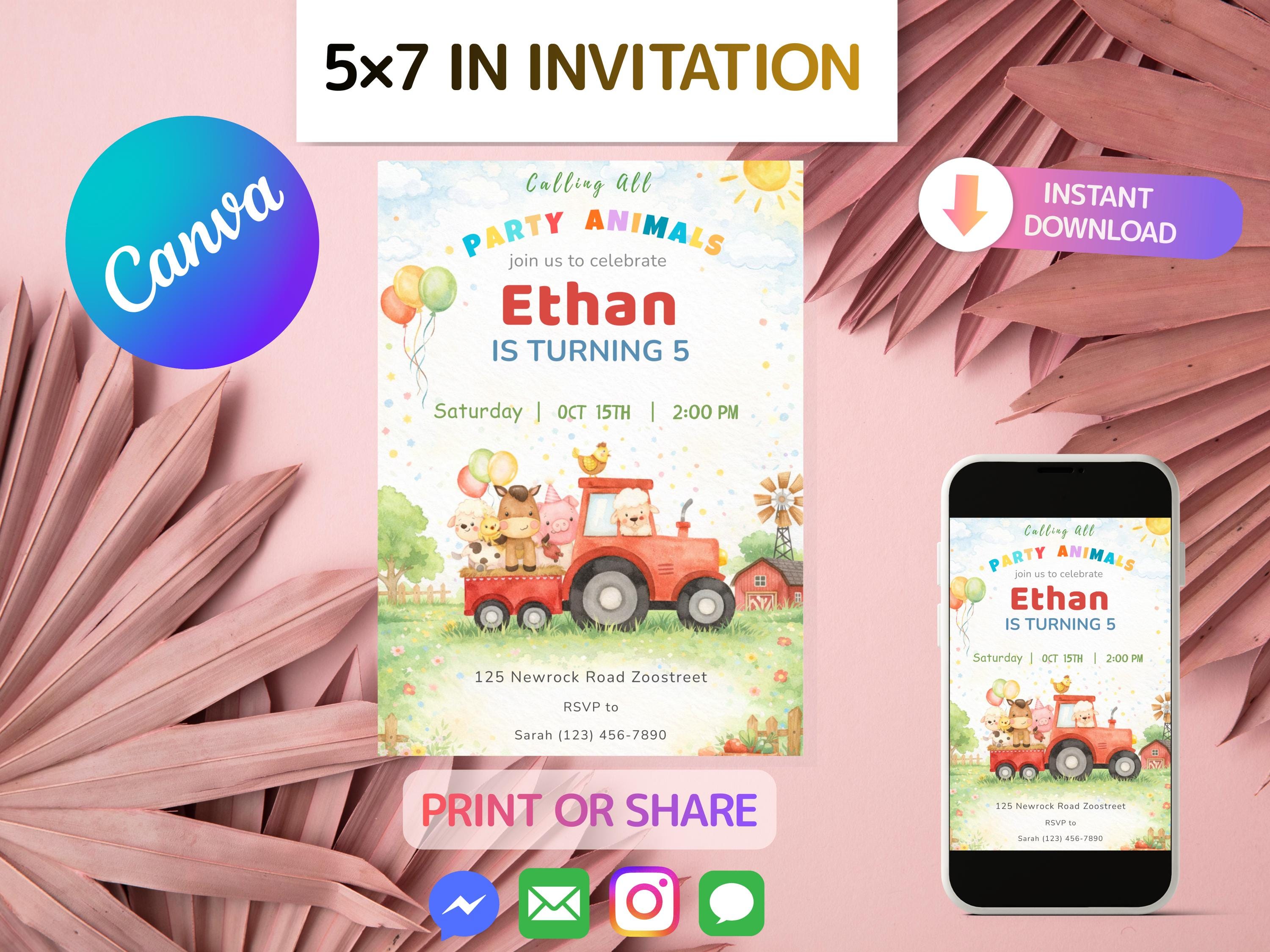 Barnyard Farm Animals Birthday Invitation 5th Birthday Editable Canva ...