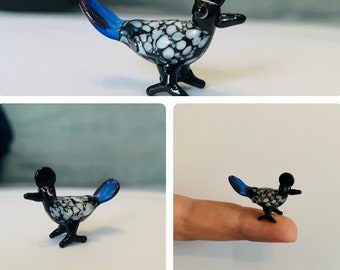 Tiny Handmade Black & White Speckled Lampwork Glass Animal Figure
