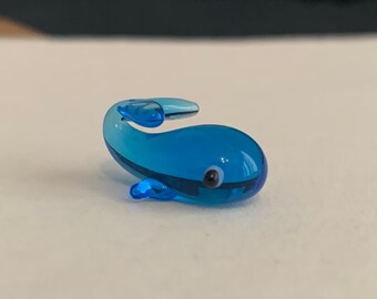 Tiny Handmade Blue Whale Lampwork Glass Animal Figure