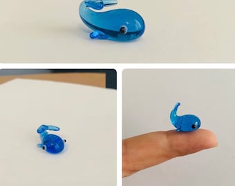 Tiny Handmade Blue Whale Lampwork Glass Animal Figure