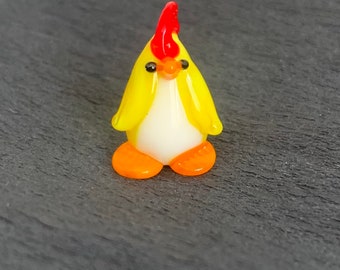 Tiny Handmade Yellow Hen Lampwork Glass Animal Figure