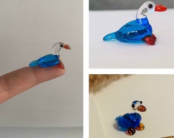 Tiny Blue Duck Lampwork Glass Figure