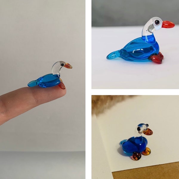 Tiny Blue Duck Lampwork Glass Figure
