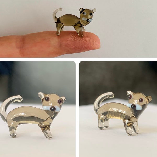 Tiny Handmade Tan Kitten Lampwork Glass Animal Figure
