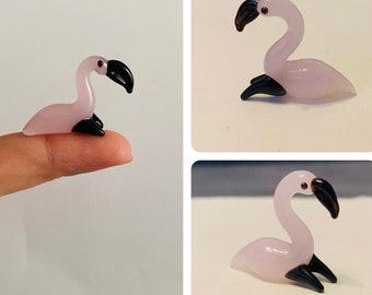 Tiny Handmade Lavender Blush Flamingo Lampwork Glass Animal